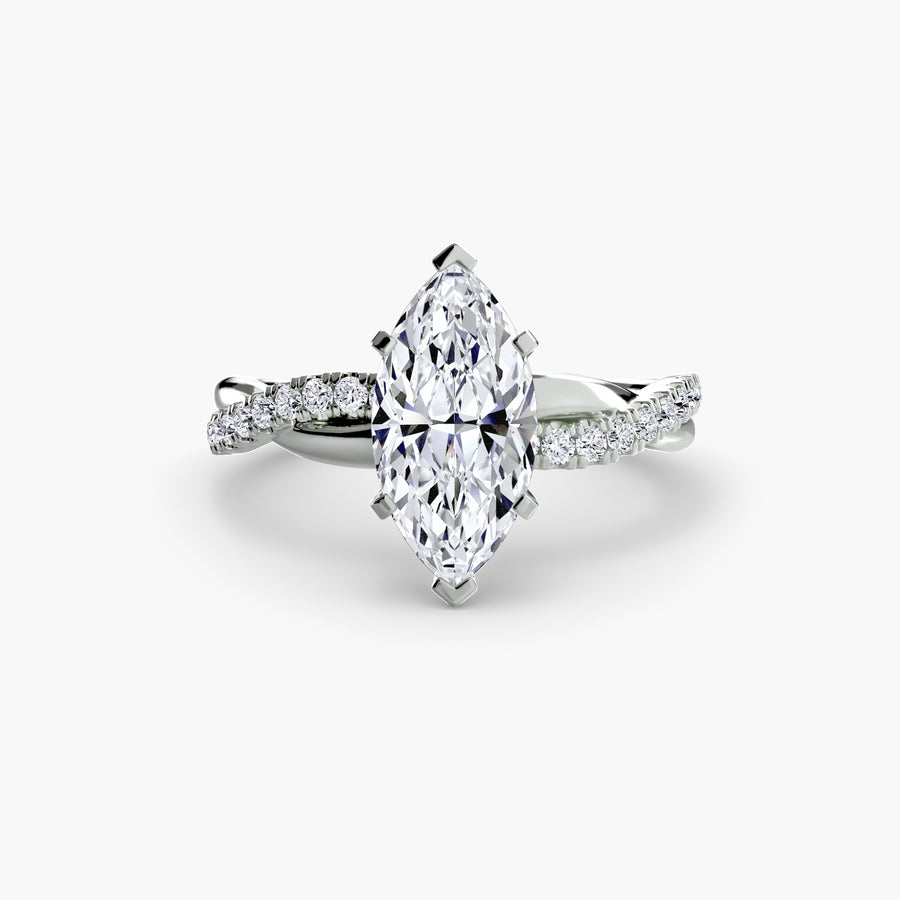 14K White Gold / Marquise The Emerald Twist Pavé Ring