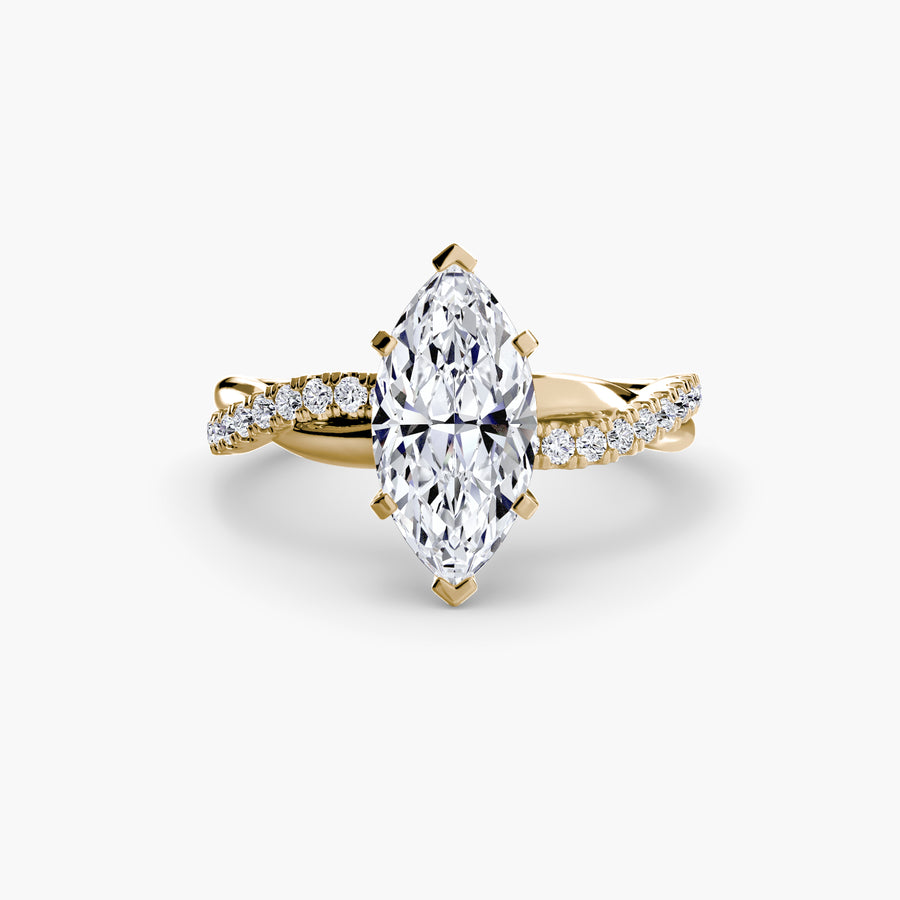 14K Yellow Gold / Marquise The Emerald Twist Pavé Ring