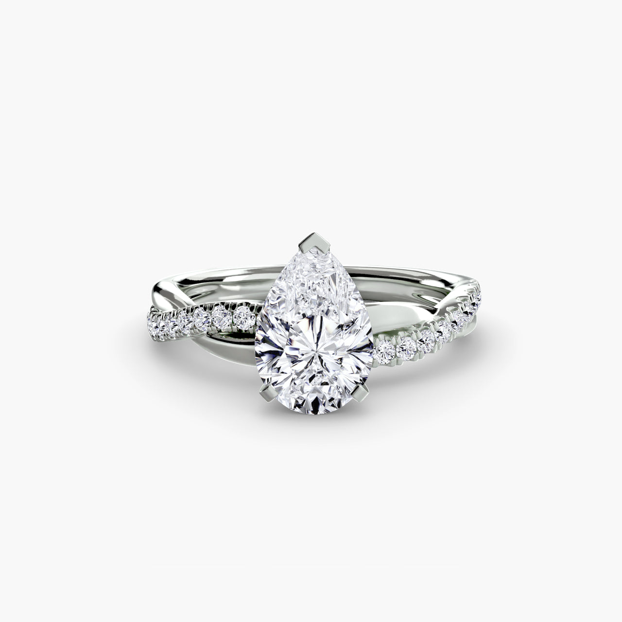 14K White Gold / Pear The Emerald Twist Pavé Ring