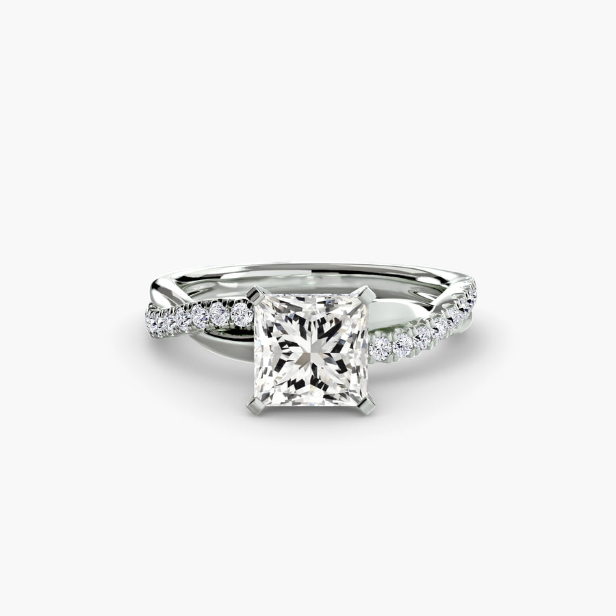 14K White Gold / Princess The Emerald Twist Pavé Ring