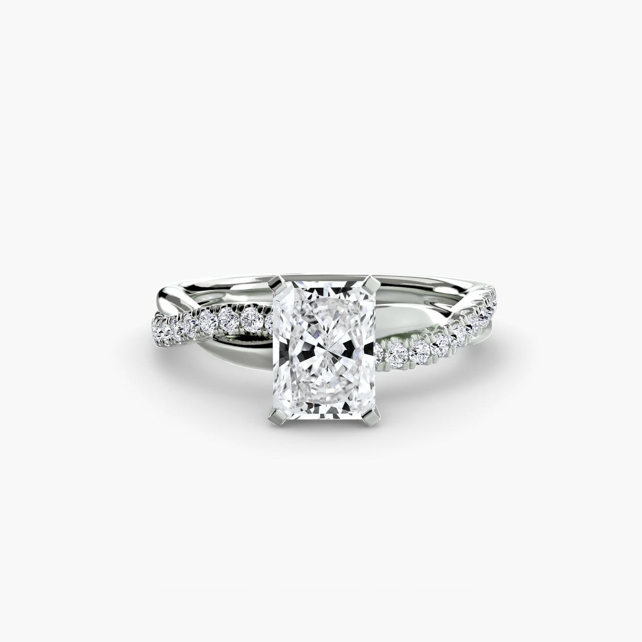 14K White Gold / Radiant The Emerald Twist Pavé Ring