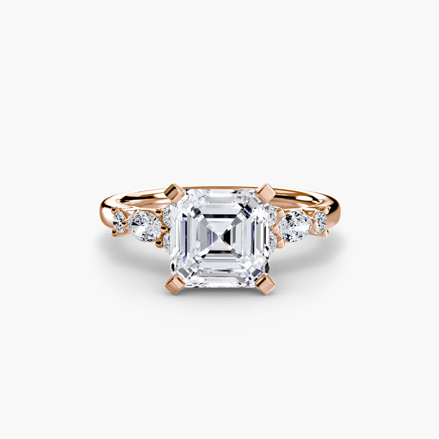 14K Rose Gold / Asscher The Floral Accent Solitaire