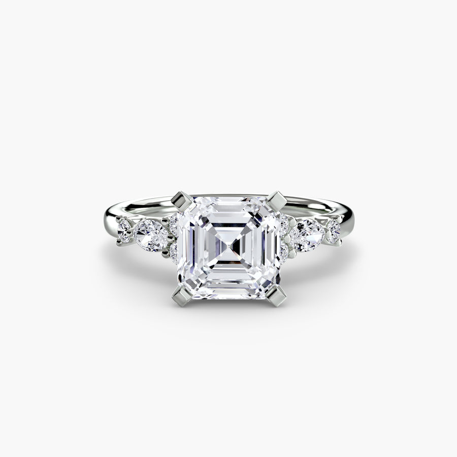 14K White Gold / Asscher The Floral Accent Solitaire
