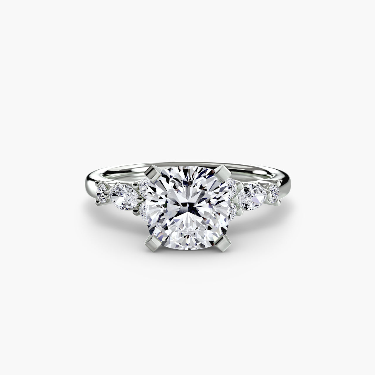 14K White Gold / Cushion The Floral Accent Solitaire