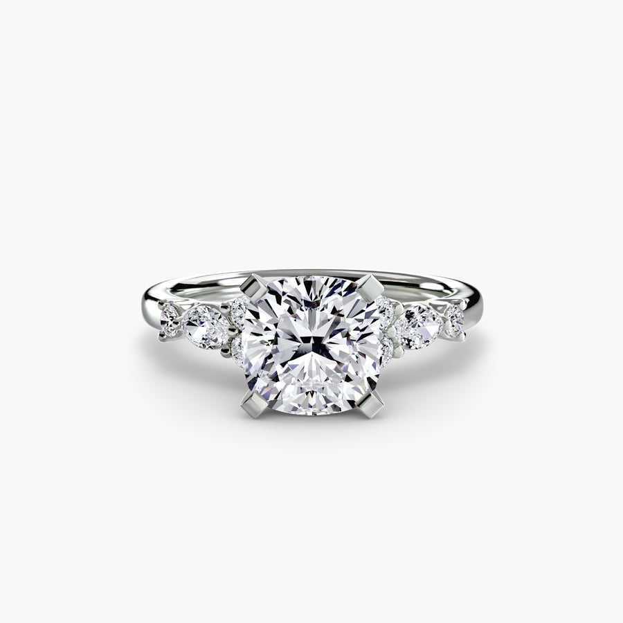 14K White Gold / Cushion The Floral Accent Solitaire