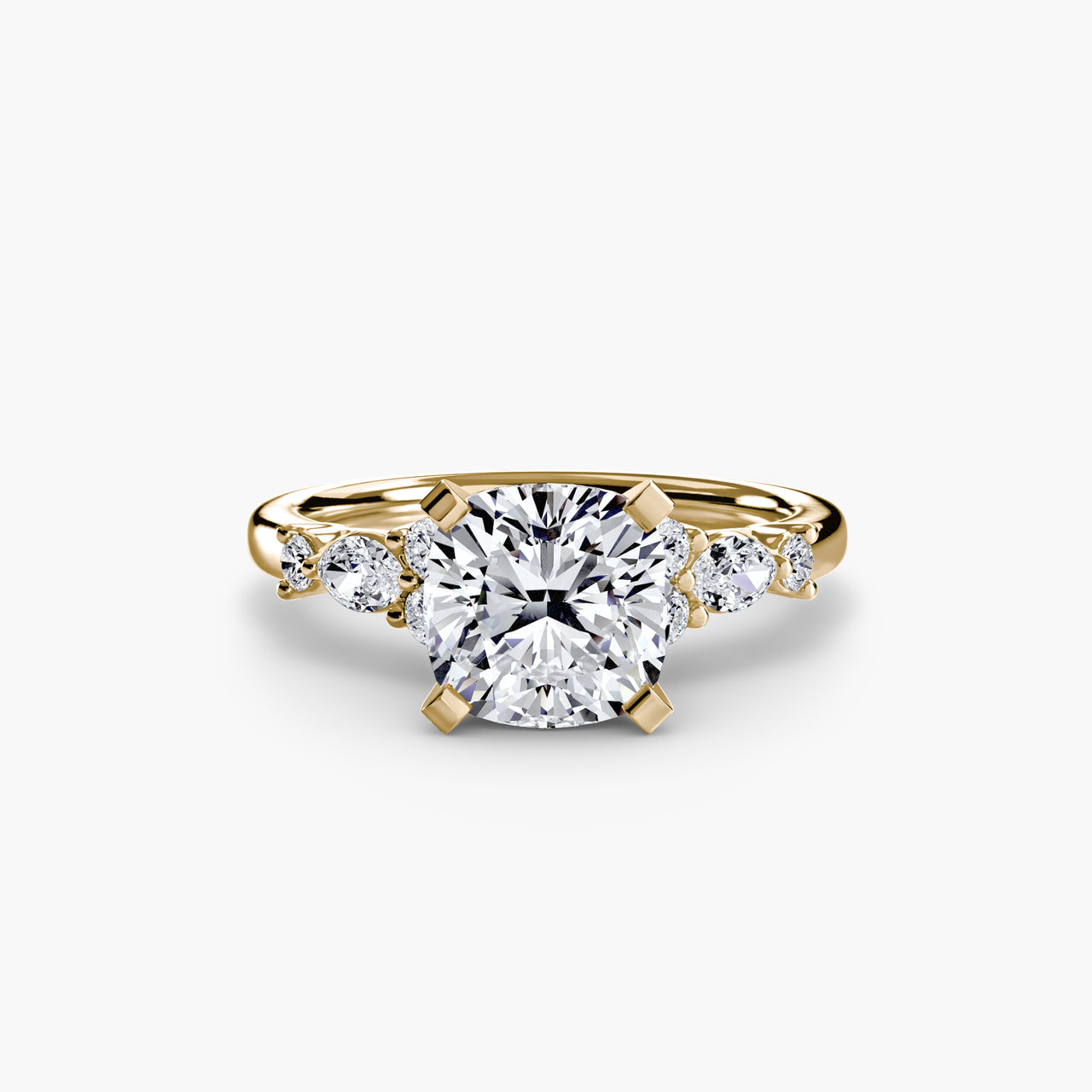 14K Yellow Gold / Cushion The Floral Accent Solitaire