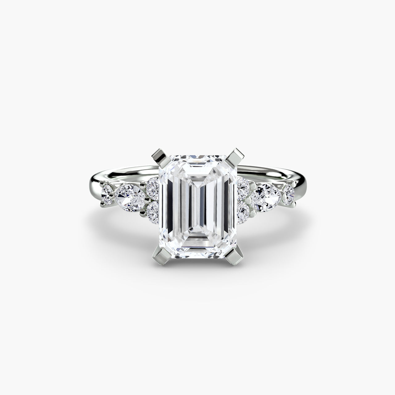 14K White Gold / Emerald The Floral Accent Solitaire