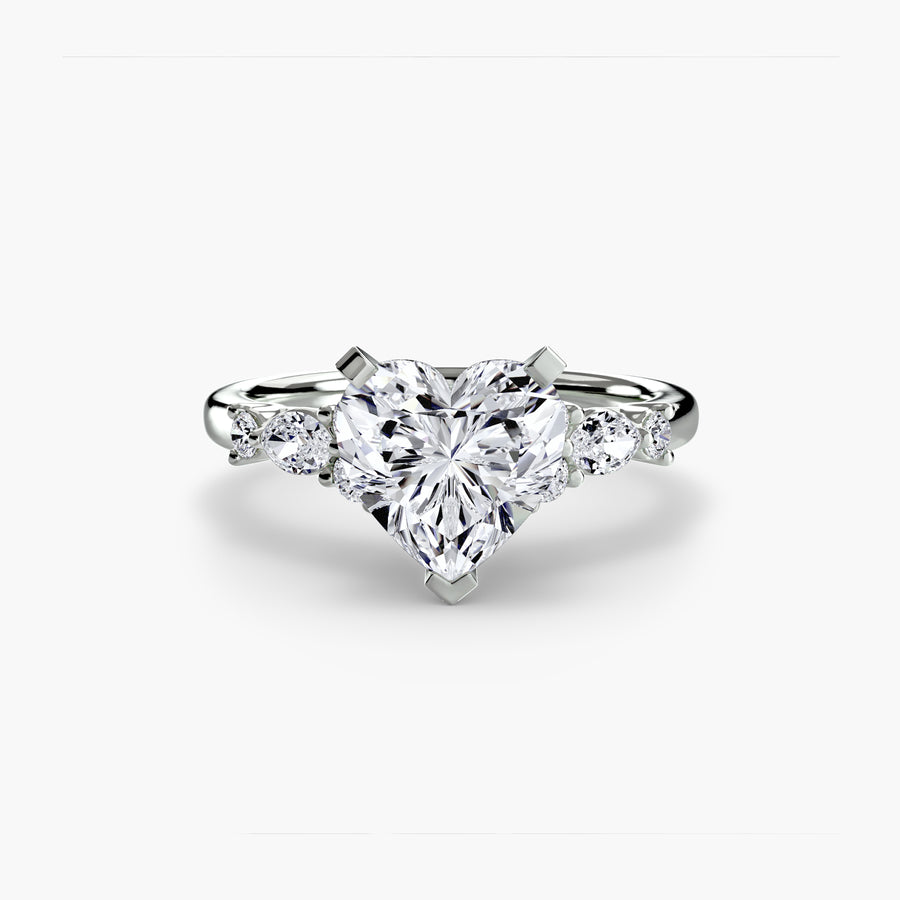 14K White Gold / Heart The Floral Accent Solitaire