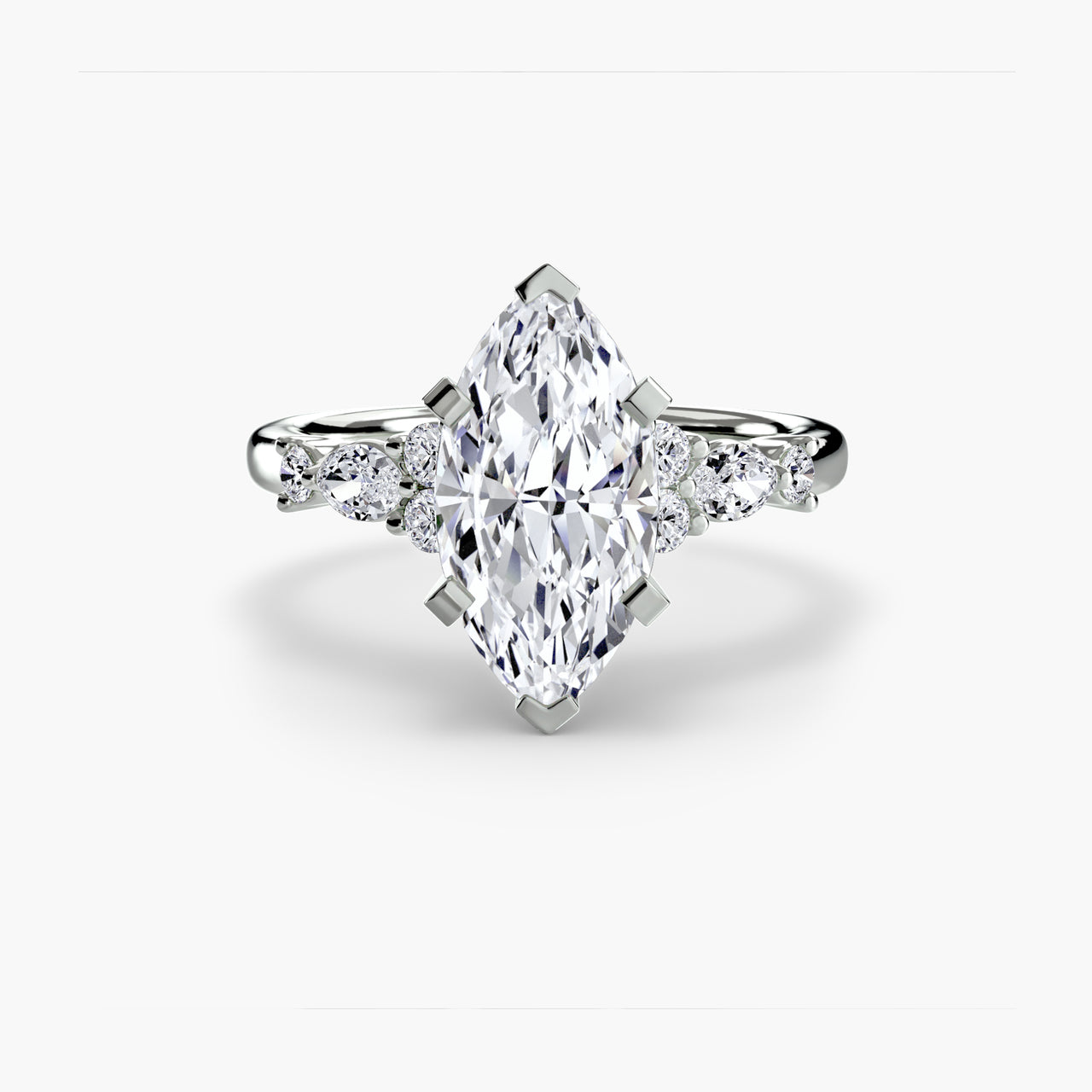 14K White Gold / Marquise The Floral Accent Solitaire
