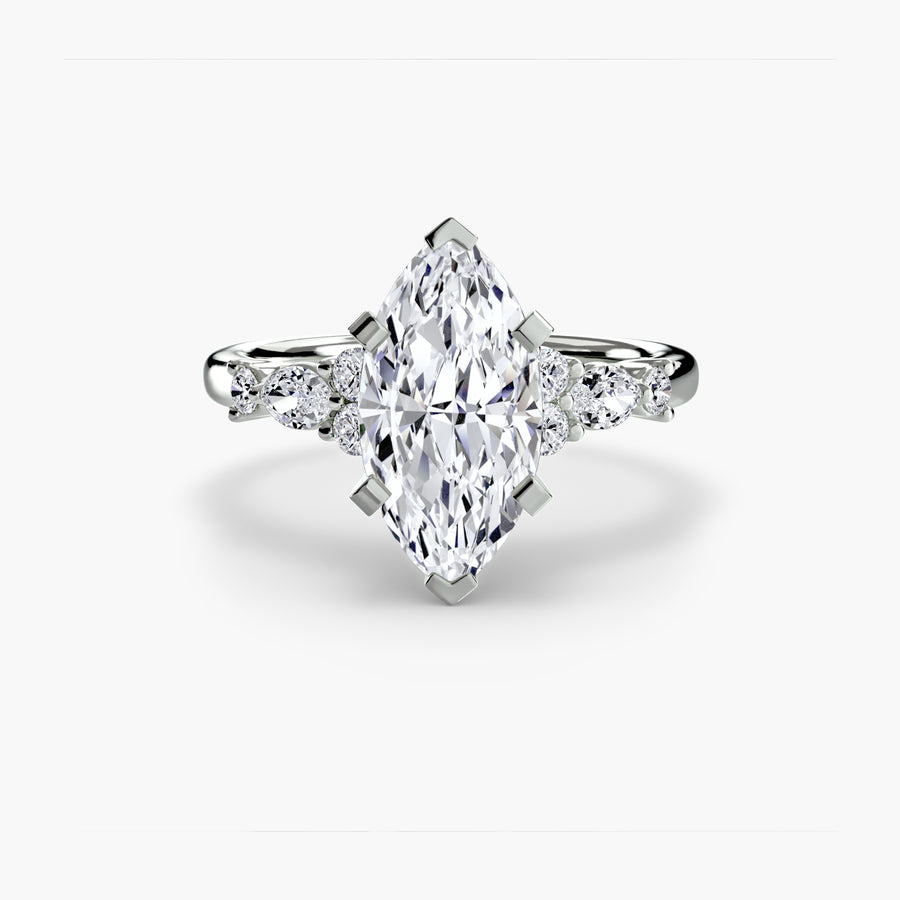 14K White Gold / Marquise The Floral Accent Solitaire