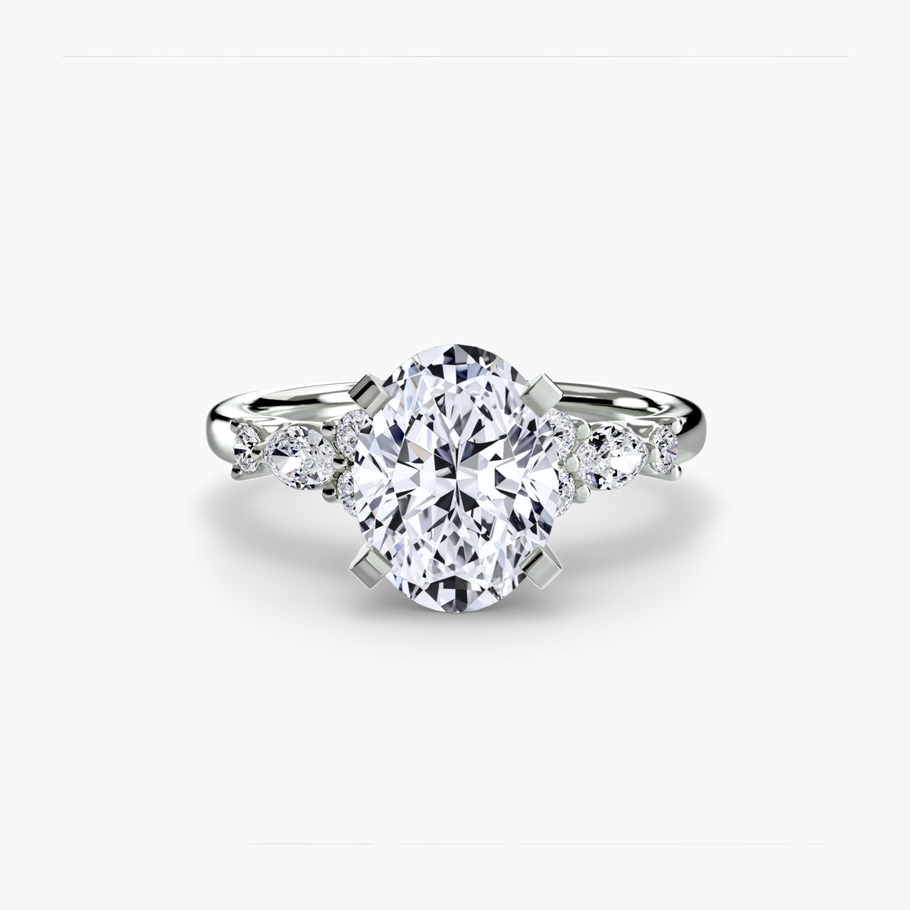 14K White Gold / Oval The Floral Accent Solitaire