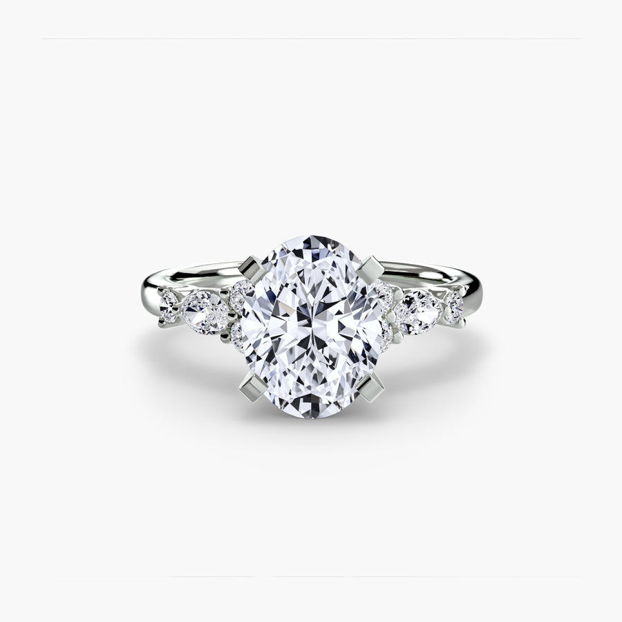 14K White Gold / Oval The Floral Accent Solitaire
