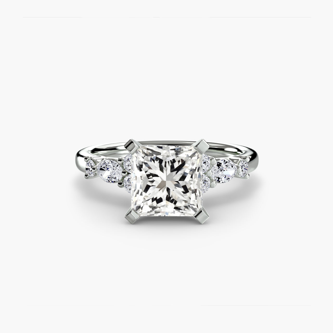 14K White Gold / Princess The Floral Accent Solitaire