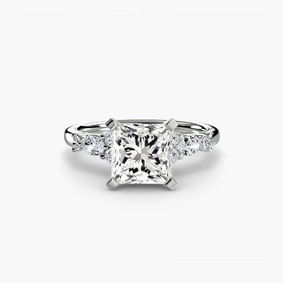 14K White Gold / Princess The Floral Accent Solitaire