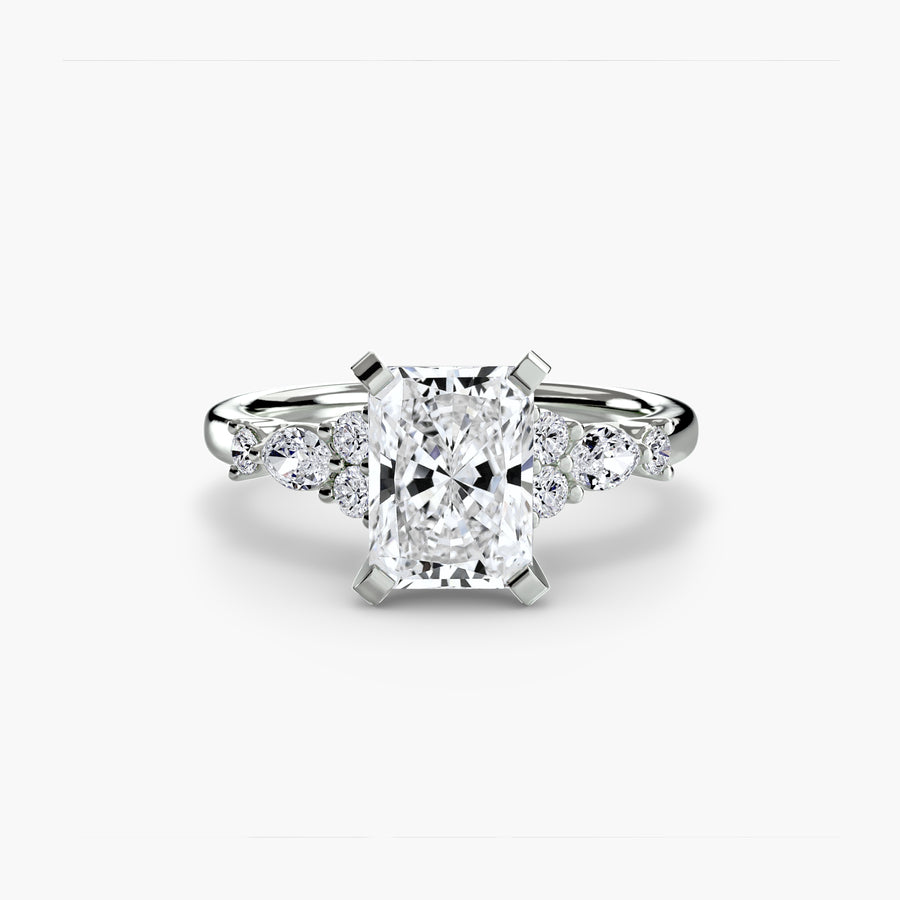 14K White Gold / Radiant The Floral Accent Solitaire