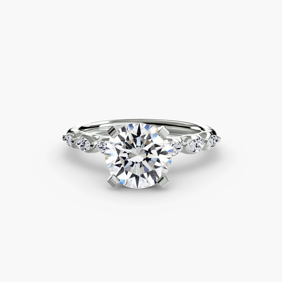 14K White Gold / Round The Floral Accent Solitaire