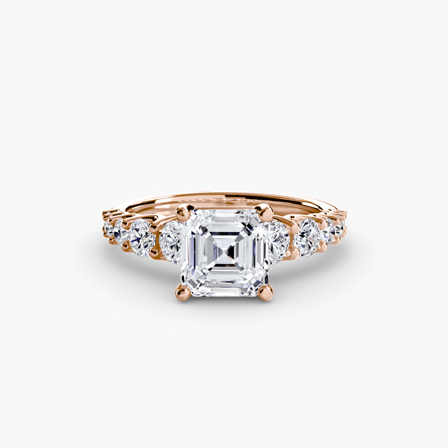 14K Rose Gold / Asscher The Graduated Accent Ring