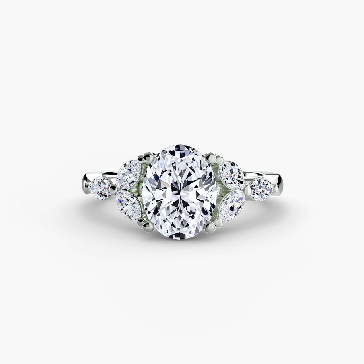 14K White Gold / Oval The Shoulder Cluster Ring