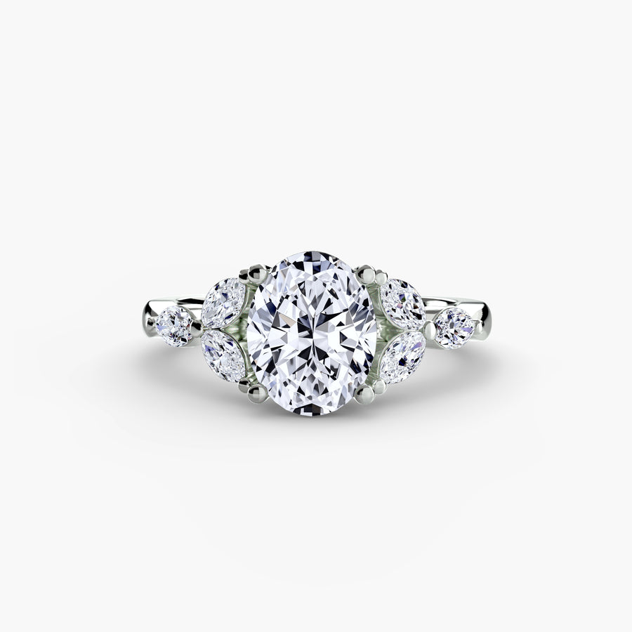 14K White Gold / Oval The Shoulder Cluster Ring