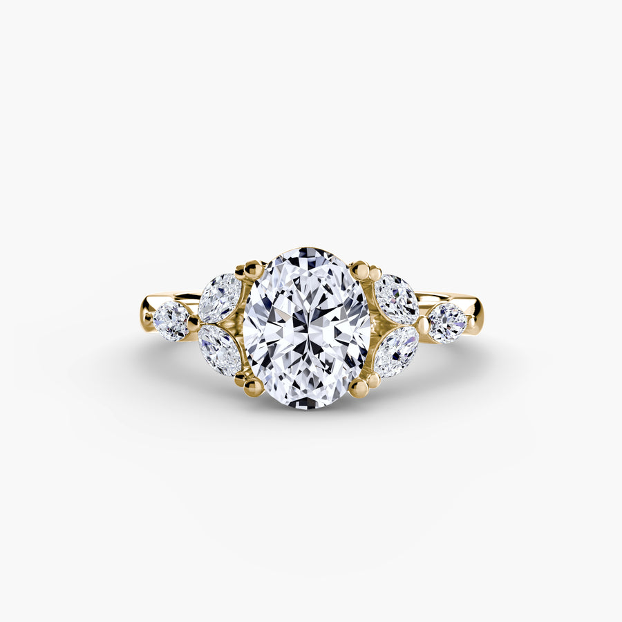 14K Yellow Gold / Oval The Shoulder Cluster Ring