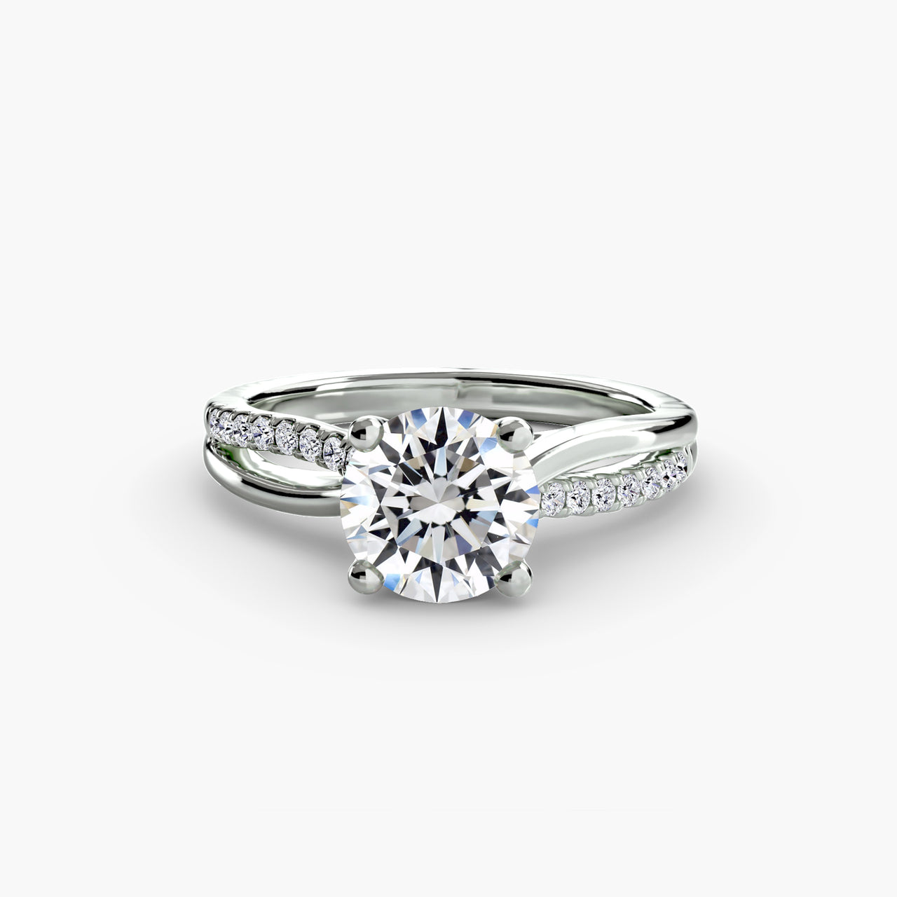 14K White Gold / Round The Split Shank Pavé Solitaire