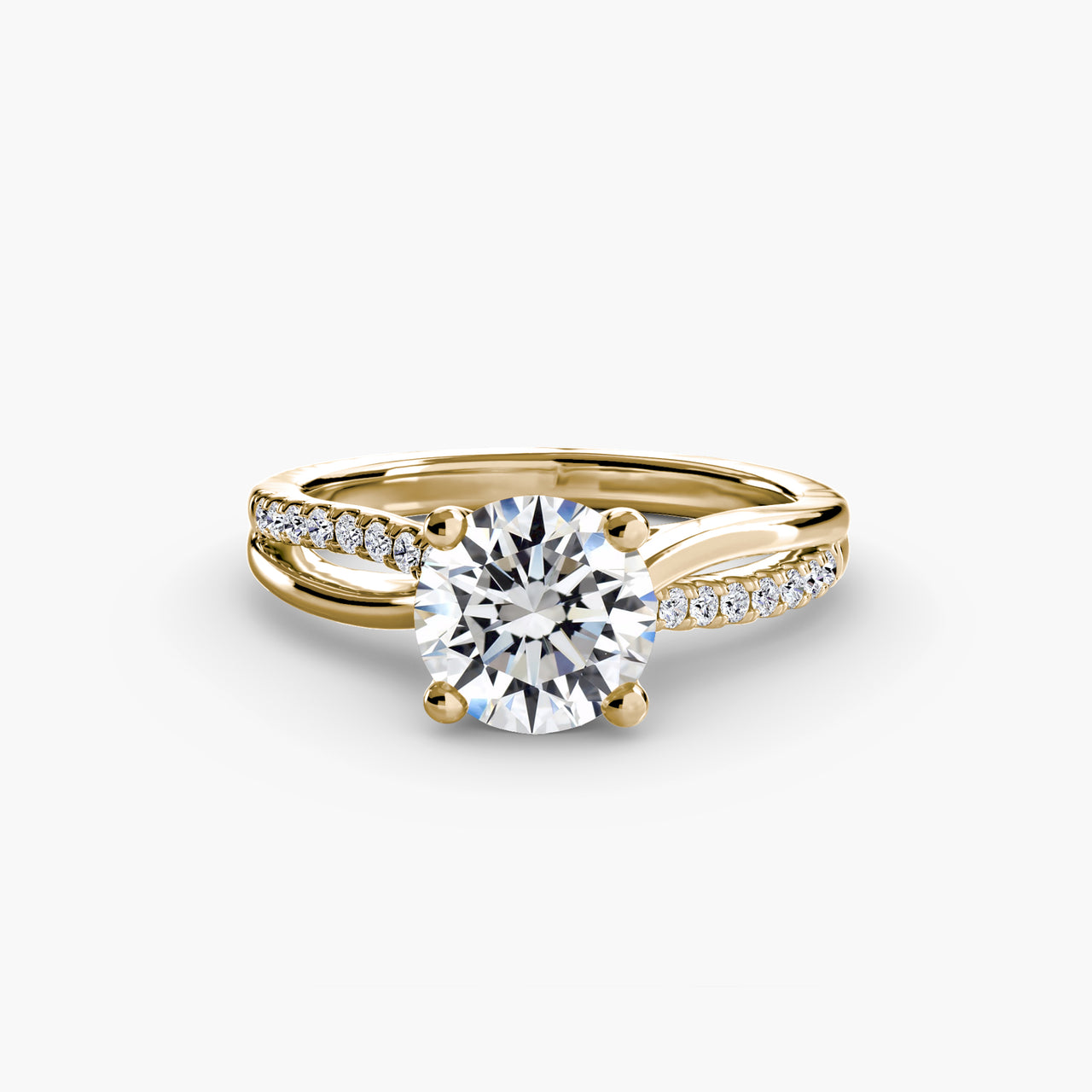 14K Yellow Gold / Round The Split Shank Pavé Solitaire