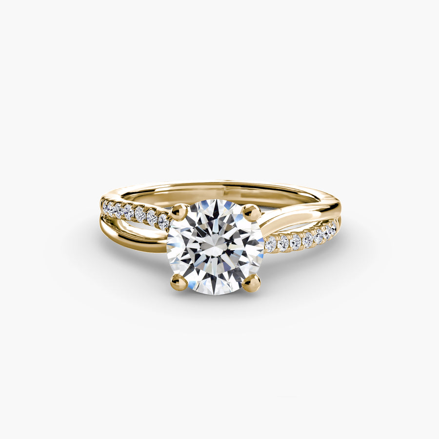 14K Yellow Gold / Round The Split Shank Pavé Solitaire