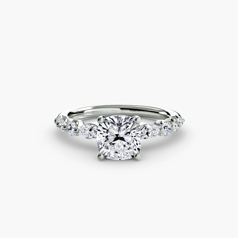 14K White Gold / Cushion The Tiered Accent Ring