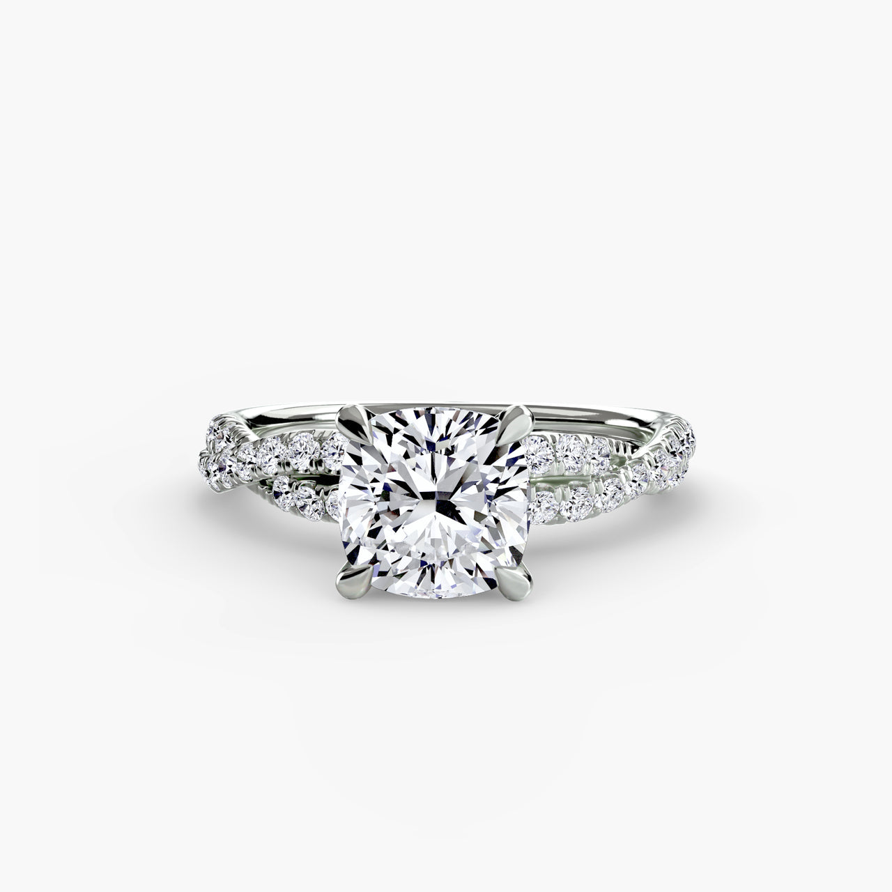 14K White Gold / Cushion The Twisted Pavé Solitaire