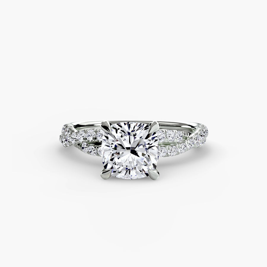 14K White Gold / Cushion The Twisted Pavé Solitaire