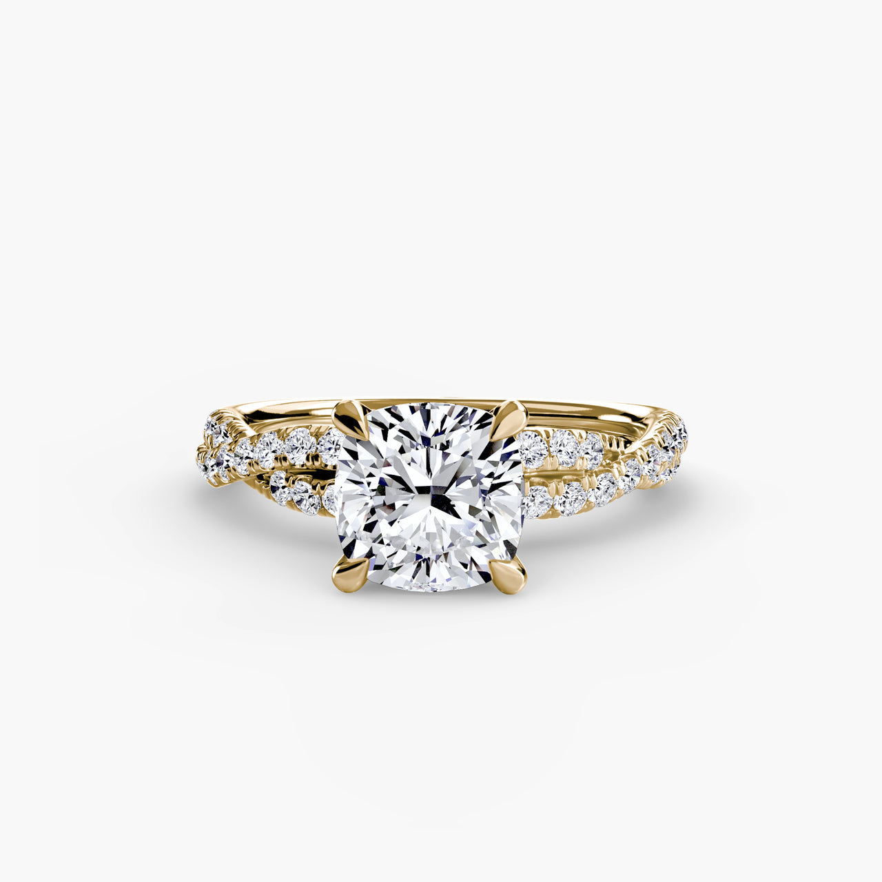 14K Yellow Gold / Cushion The Twisted Pavé Solitaire