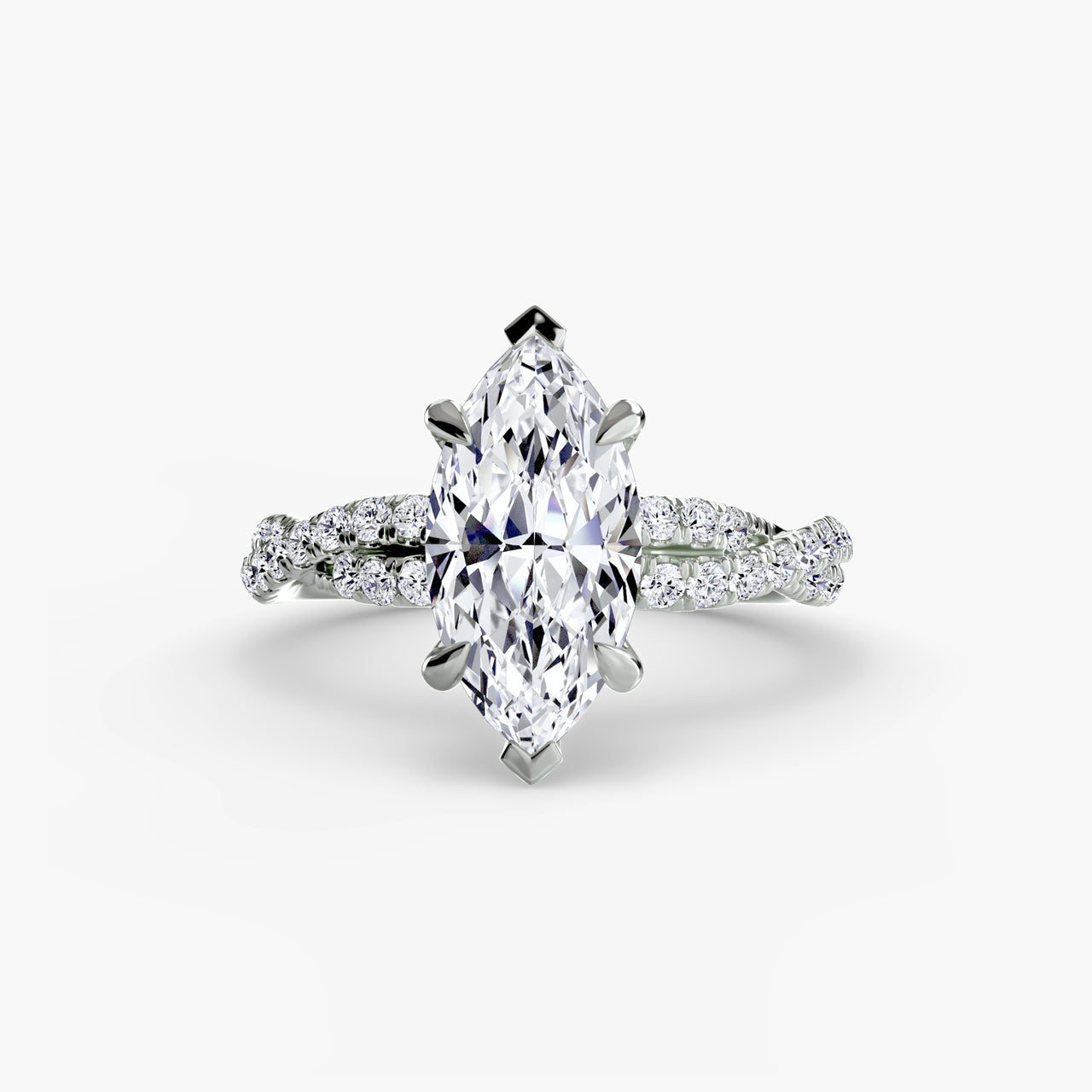 14K White Gold / Marquise The Twisted Pavé Solitaire