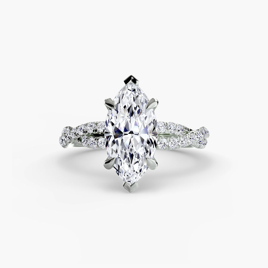 14K White Gold / Marquise The Twisted Pavé Solitaire