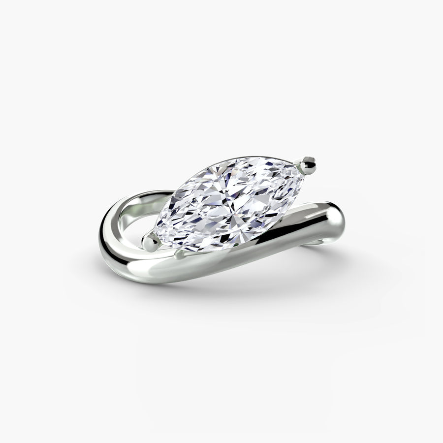 14K White Gold / Marquise The Wave Ring