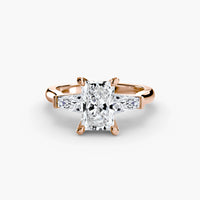 Thumbnail for 14K Rose Gold / Radiant Three-Stone Ring (Baguette Side Stones) 2