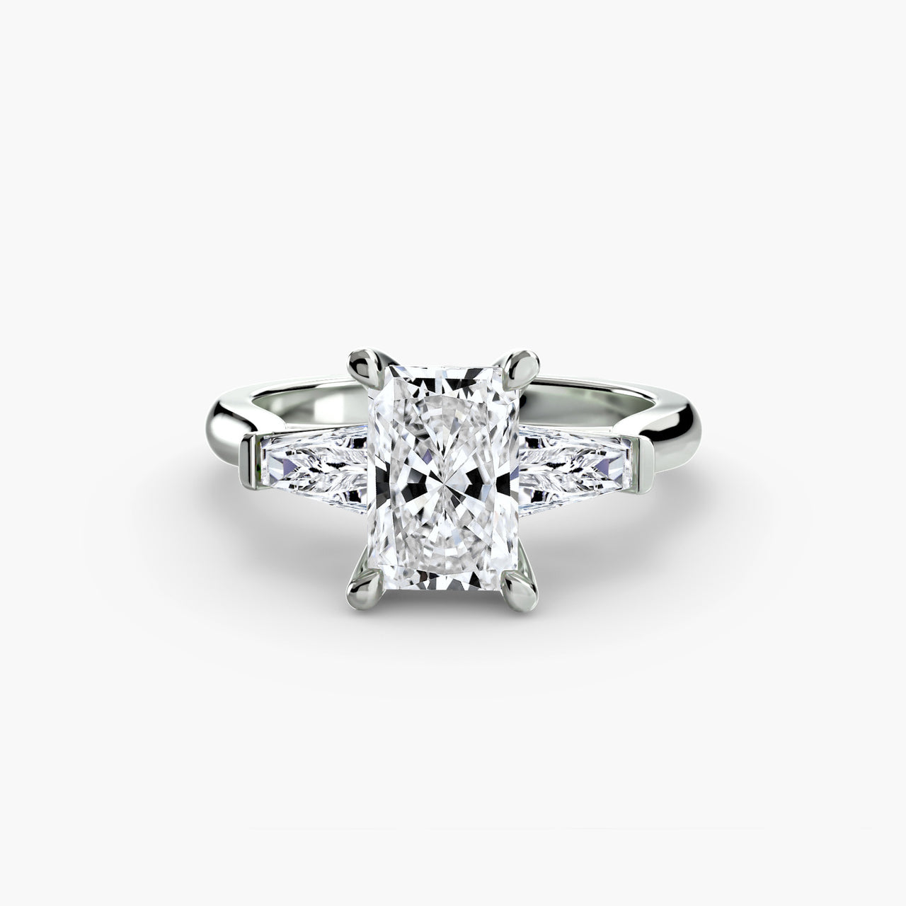 14K White Gold / Radiant Three-Stone Ring (Baguette Side Stones) 2