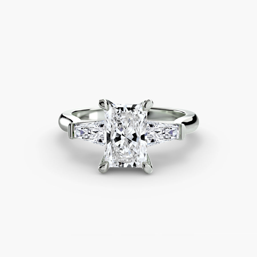 14K White Gold / Radiant Three-Stone Ring (Baguette Side Stones) 2