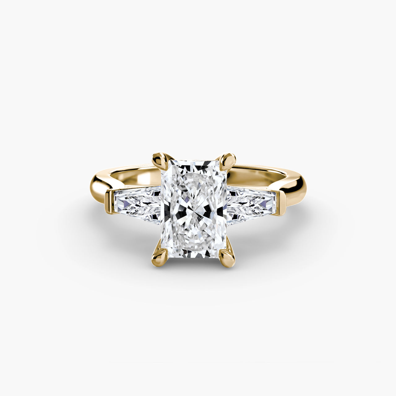 14K Yellow Gold / Radiant Three-Stone Ring (Baguette Side Stones) 2