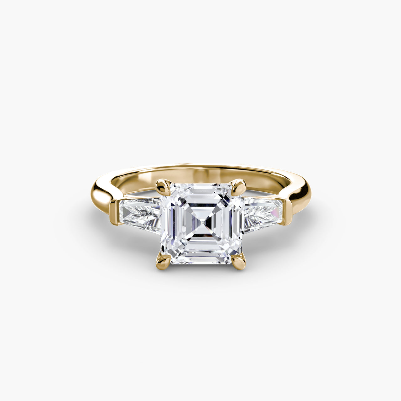 14K Yellow Gold / Asscher Three-Stone Ring (Baguette Side Stones)
