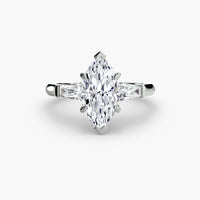 Thumbnail for 14K White Gold / Marquise Three-Stone Ring (Baguette Side Stones)