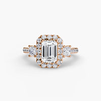 Thumbnail for 14K Rose Gold / Emerald Three-Stone Ring with Halo 2