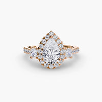 Thumbnail for 14K Rose Gold / Pear Three-Stone Ring with Halo 2