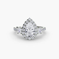 Thumbnail for 14K White Gold / Pear Three-Stone Ring with Halo 2