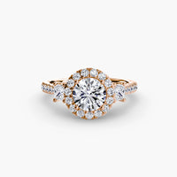 Thumbnail for 14K Rose Gold / Round Three-Stone Ring with Halo 2