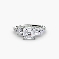 Thumbnail for 14K White Gold / Asscher Three-Stone Ring with Pavé Band 4