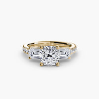 Thumbnail for 14K Yellow Gold / Cushion Three-Stone Ring with Pavé Band 4