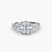 Thumbnail for 14K White Gold / Oval Three-Stone Ring with Pavé Band 4