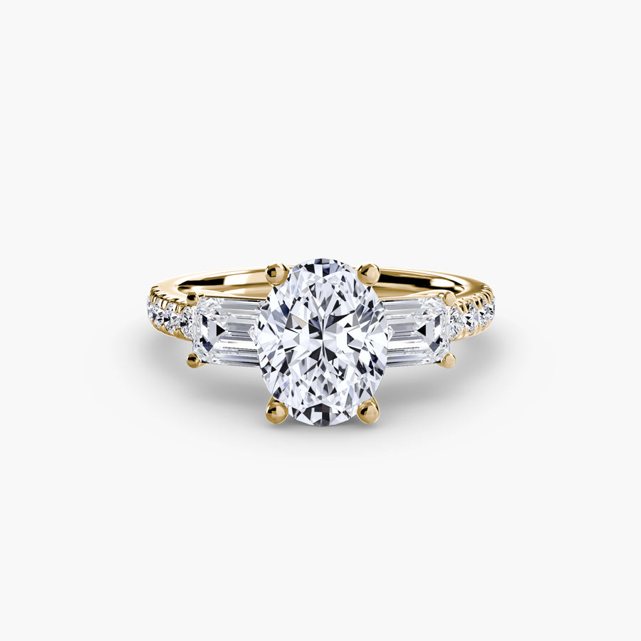 14K Yellow Gold / Oval Three-Stone Ring with Pavé Band 4