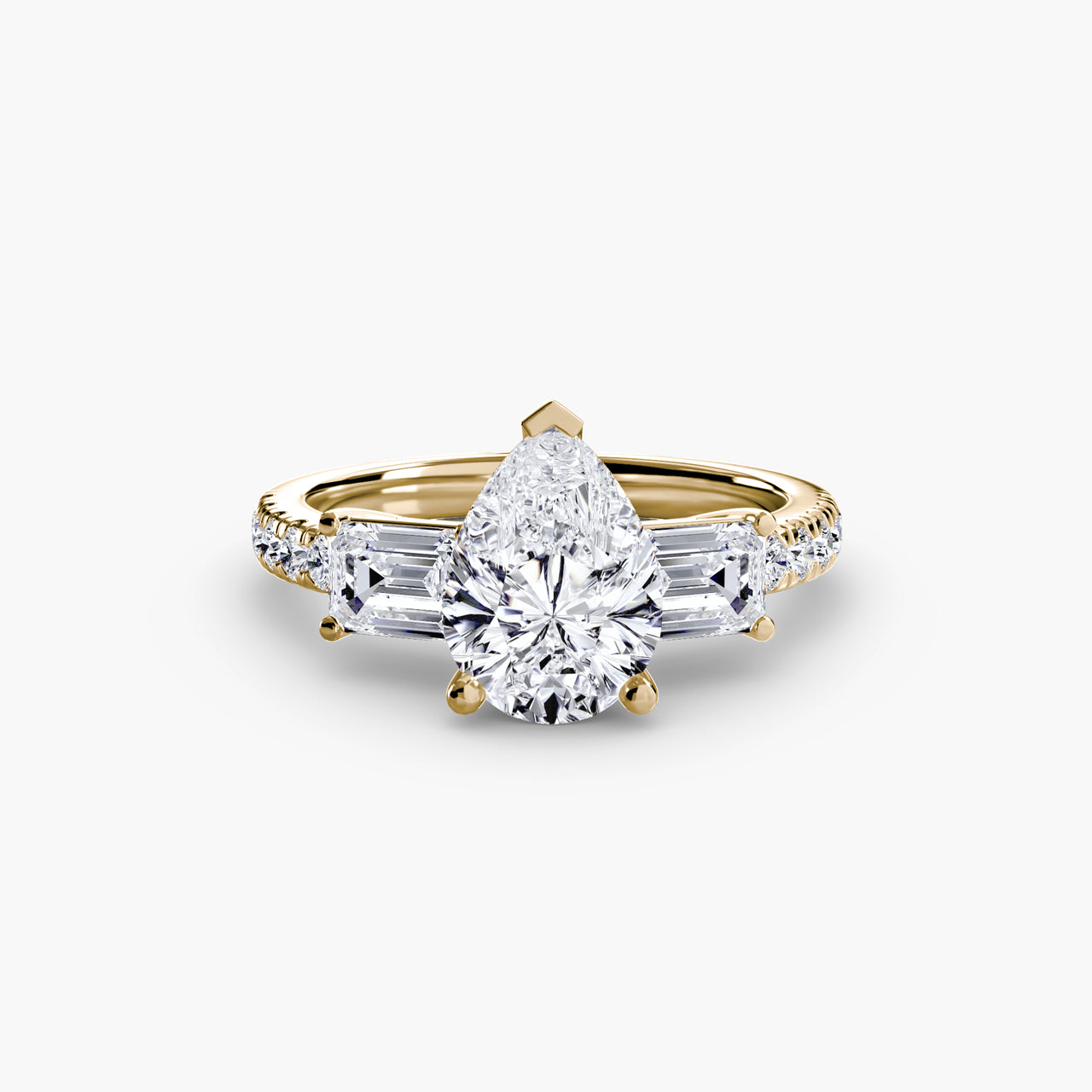 14K Yellow Gold / Pear Three-Stone Ring with Pavé Band 4