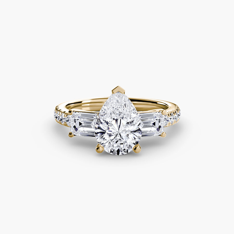 14K Yellow Gold / Pear Three-Stone Ring with Pavé Band 4